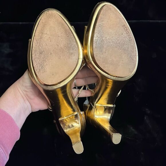 BCBG MaxAzeria Gold Beaded High Heel Sandals - Picture 7 of 11